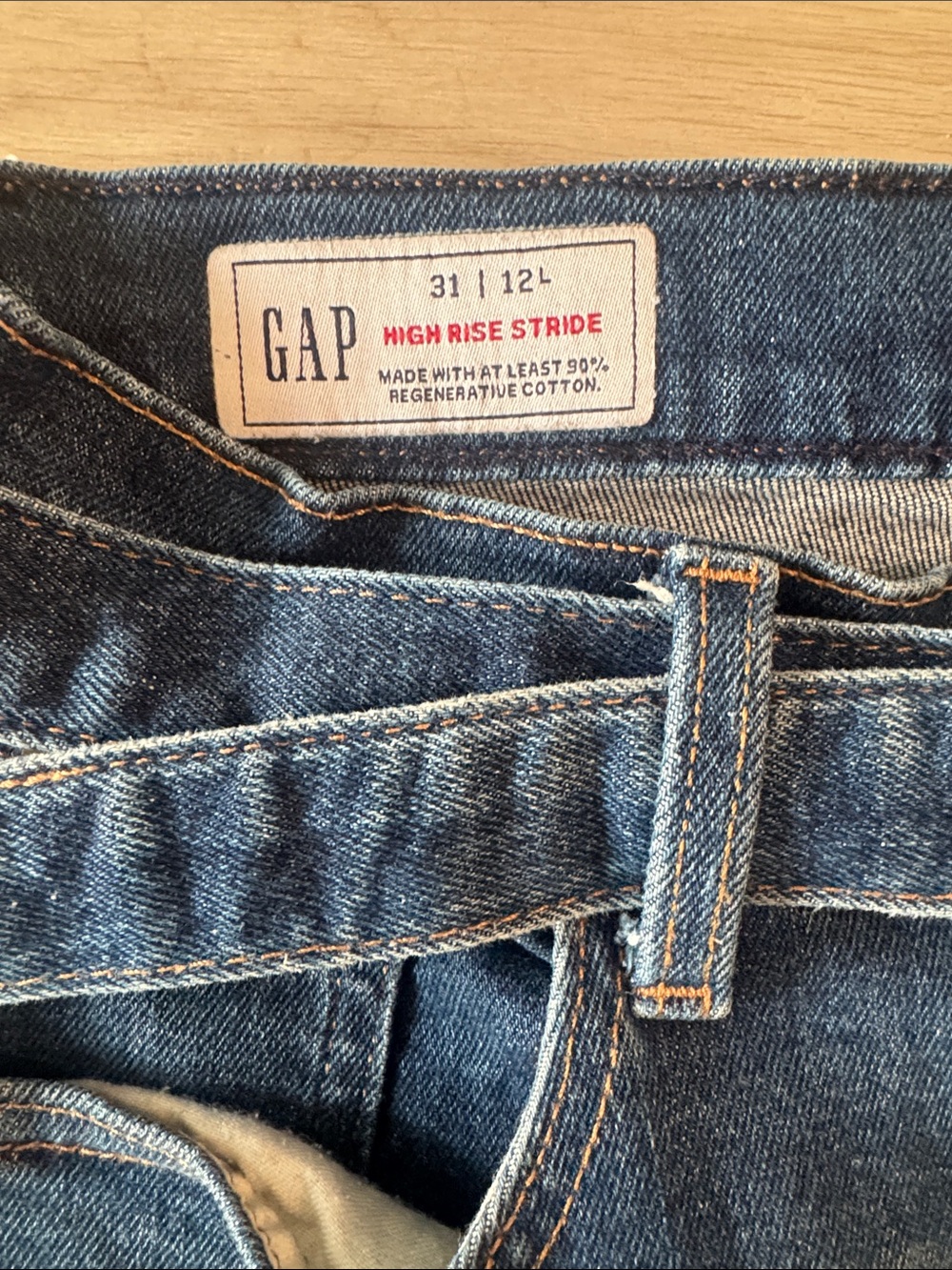 GAP Jeans - Indigo, Wide Leg, Raw Edge, High-Rise, Self Belt - Picture 3 of 13